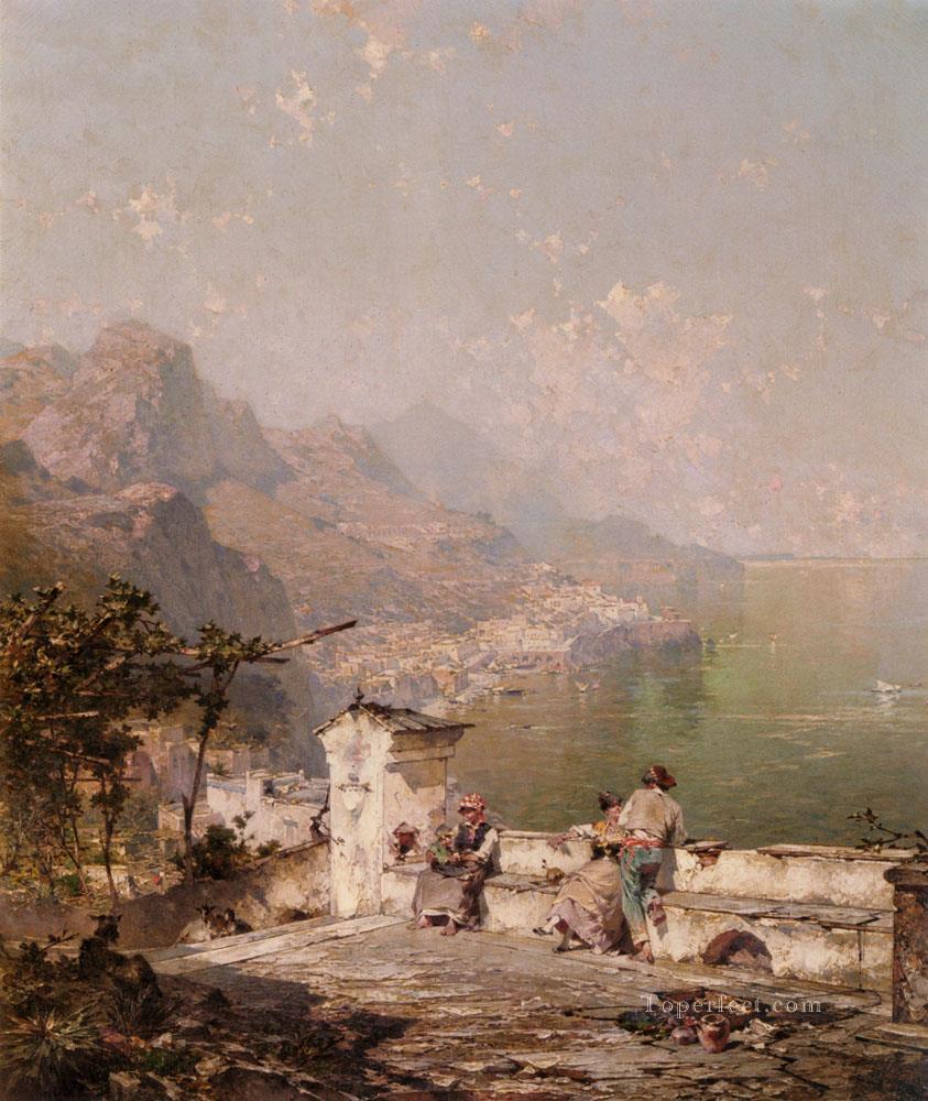 Amalfi The Gulf Of Salerno scenery Franz Richard Unterberger Oil Paintings